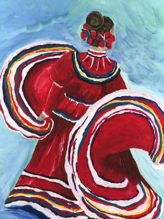 PRINT Ballet Folklorico Mexican Folk Dancing Red Dress