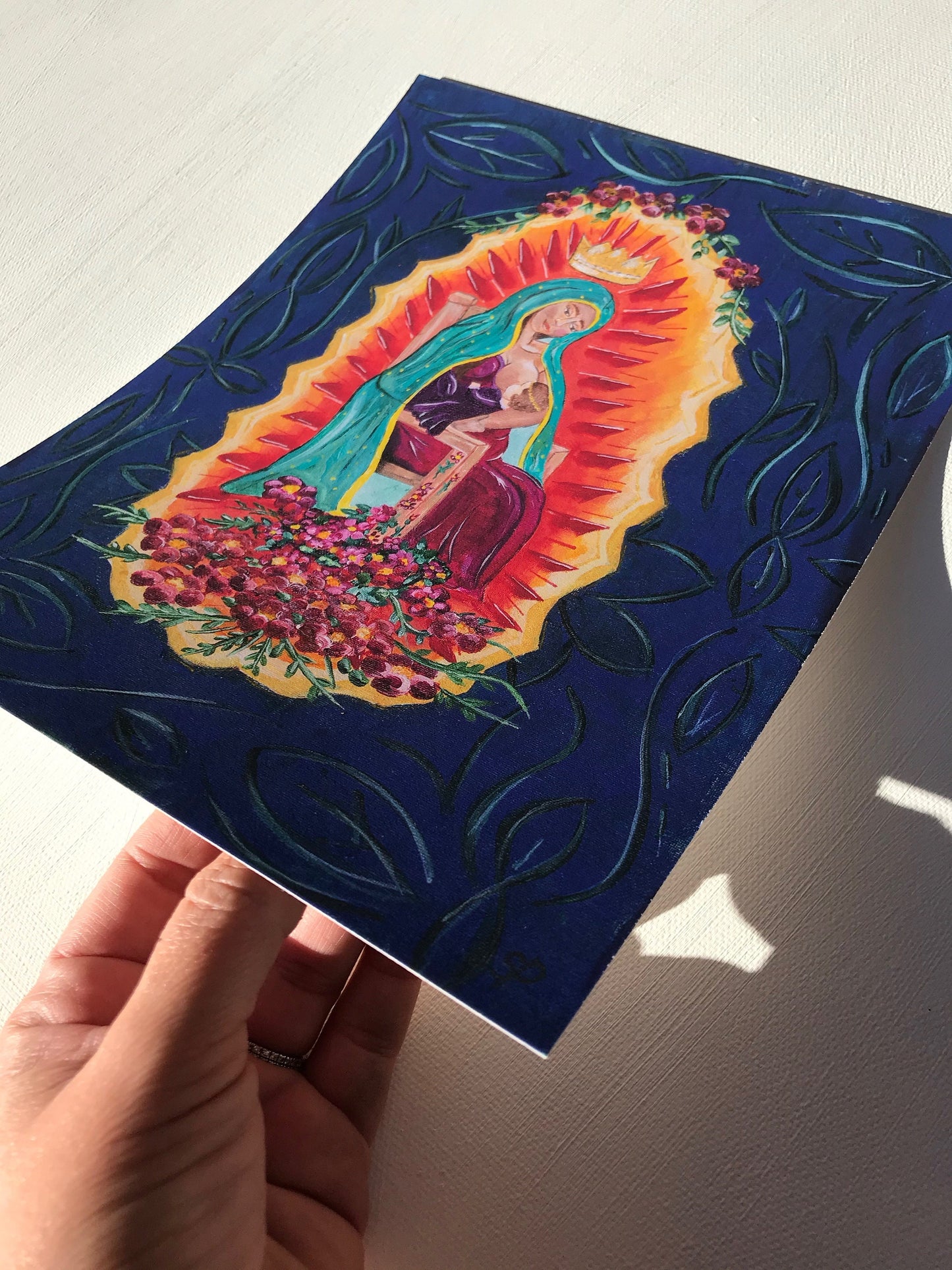 8x10 PRINT Breastfeeding Virgen De Guadalupe.  Virgin Mary and Baby Jesus-Blue