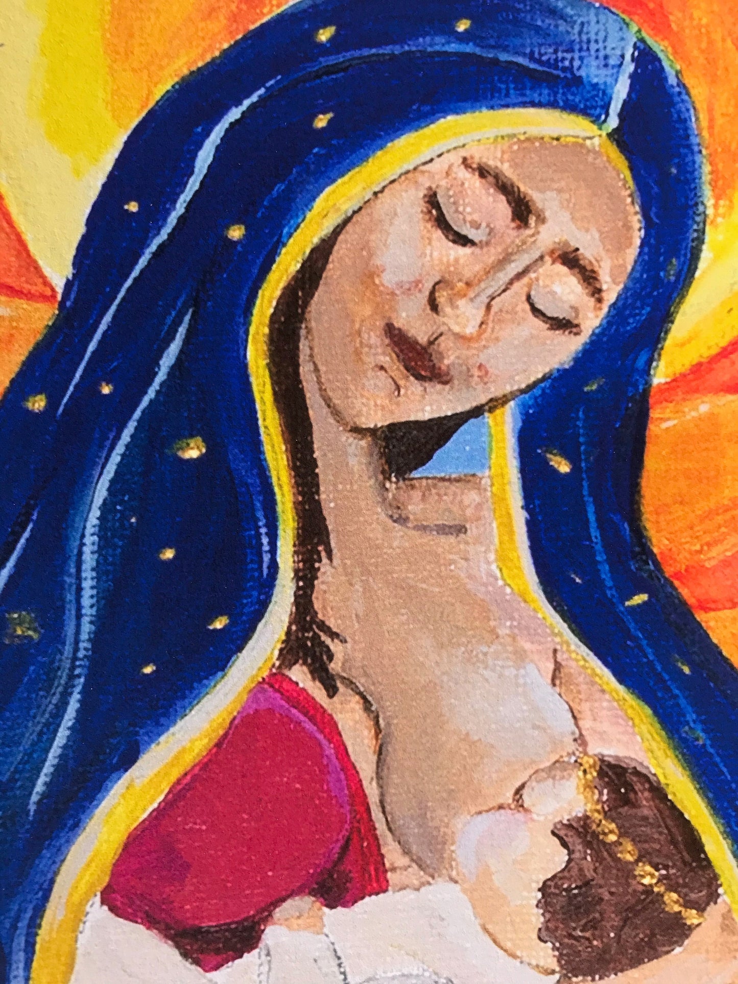 8x10 PRINT Breastfeeding Virgen De Guadalupe.  Virgin Mary and Baby Jesus