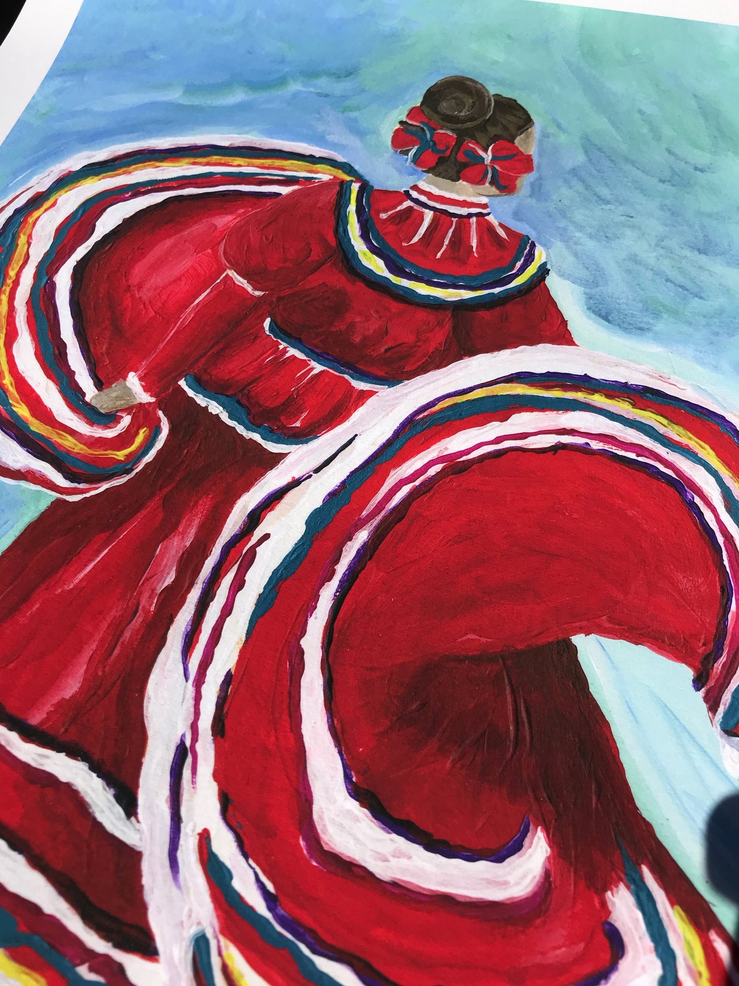 PRINT Ballet Folklorico Mexican Folk Dancing Red Dress