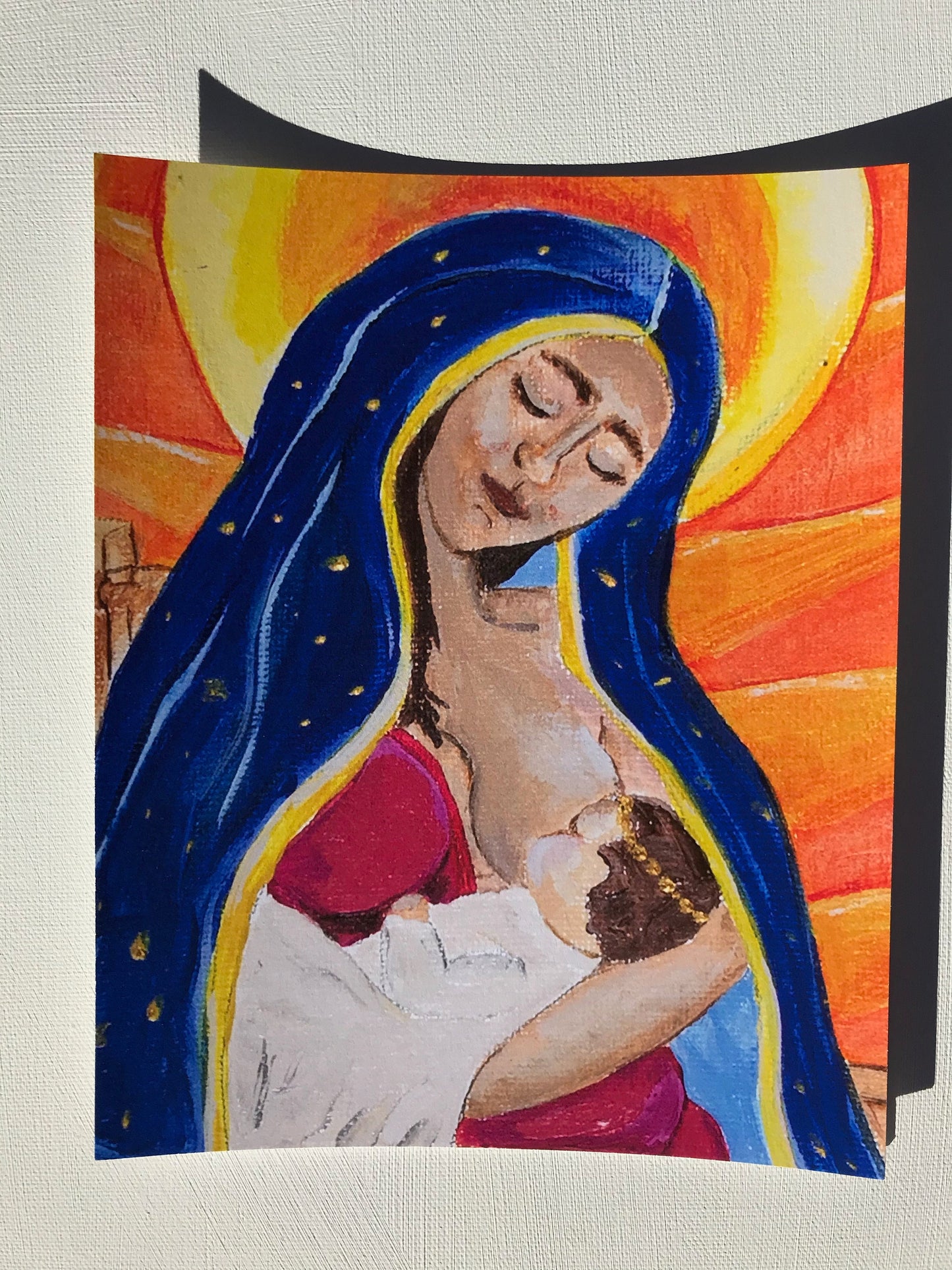 8x10 PRINT Breastfeeding Virgen De Guadalupe.  Virgin Mary and Baby Jesus