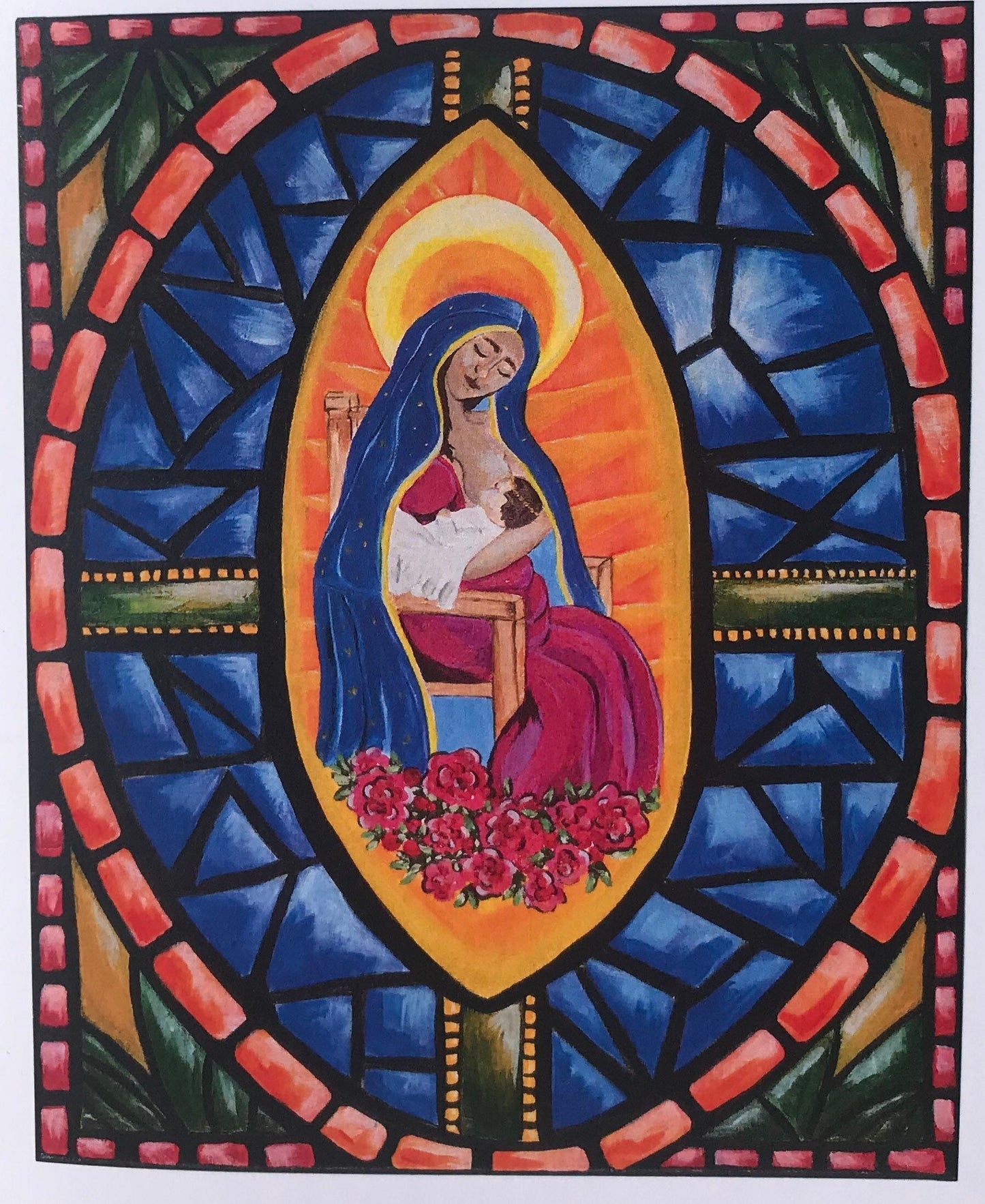 Blank Greeting Cards Breastfeeding Virgin Mary- Virgencita in Stained Glass