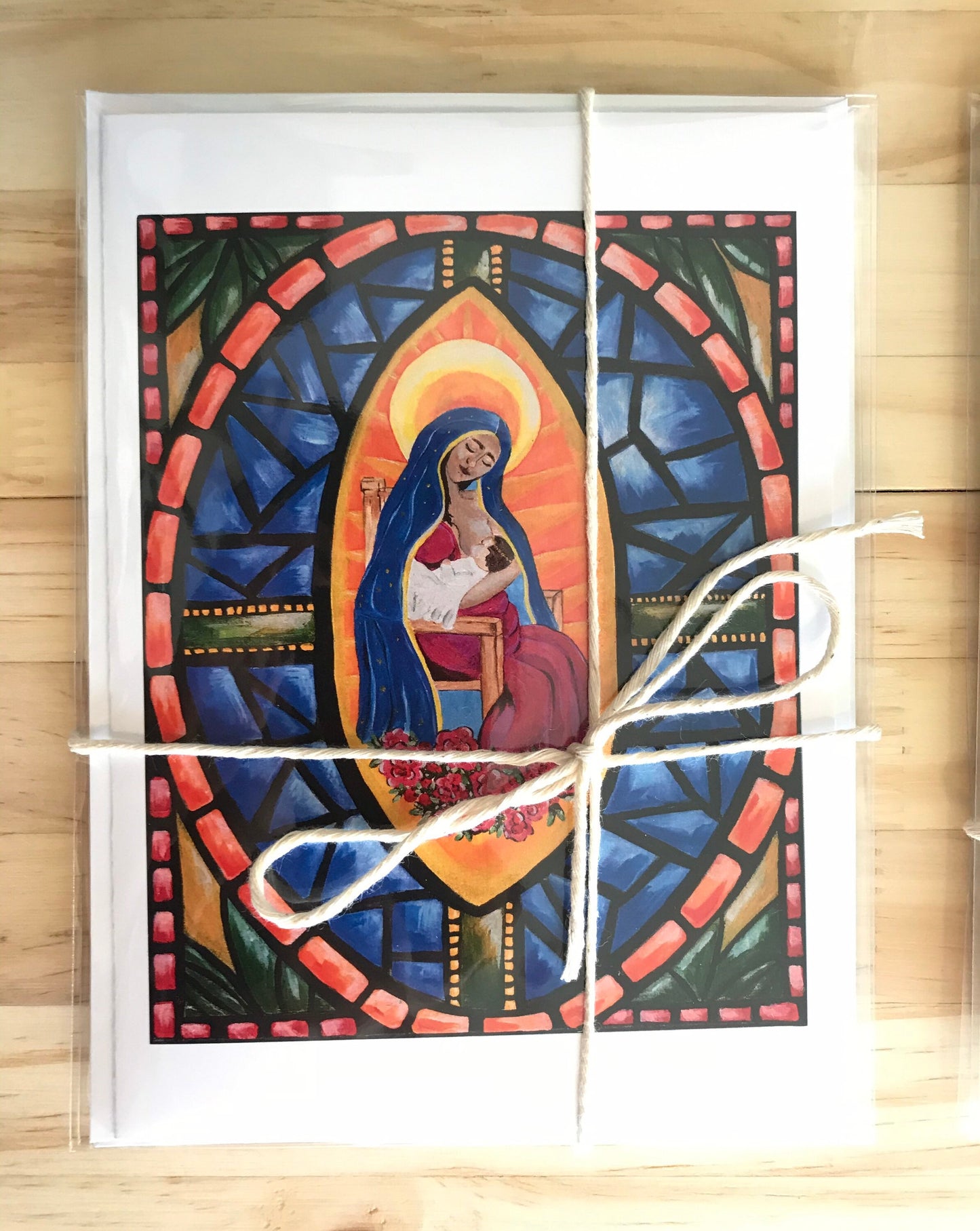 Blank Greeting Cards Breastfeeding Virgin Mary- Virgencita in Stained Glass