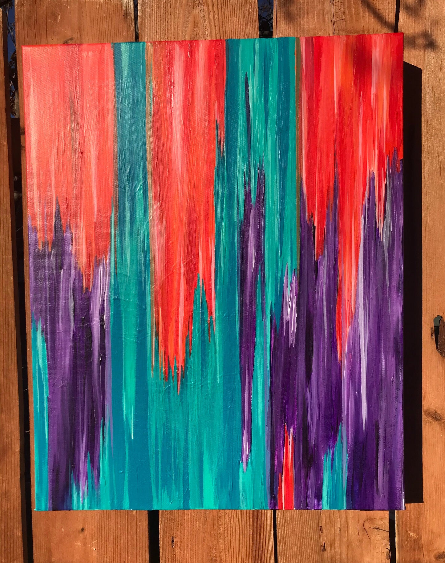 16x20 Large Abstract original work on Canvas. Orange, Turquoise and Purple linear painting