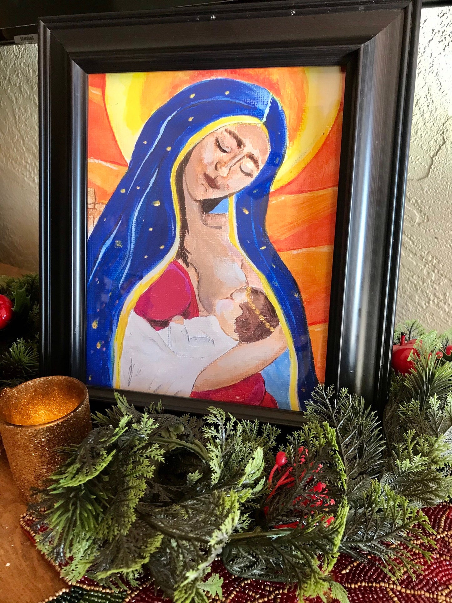 8x10 PRINT Breastfeeding Virgen De Guadalupe.  Virgin Mary and Baby Jesus