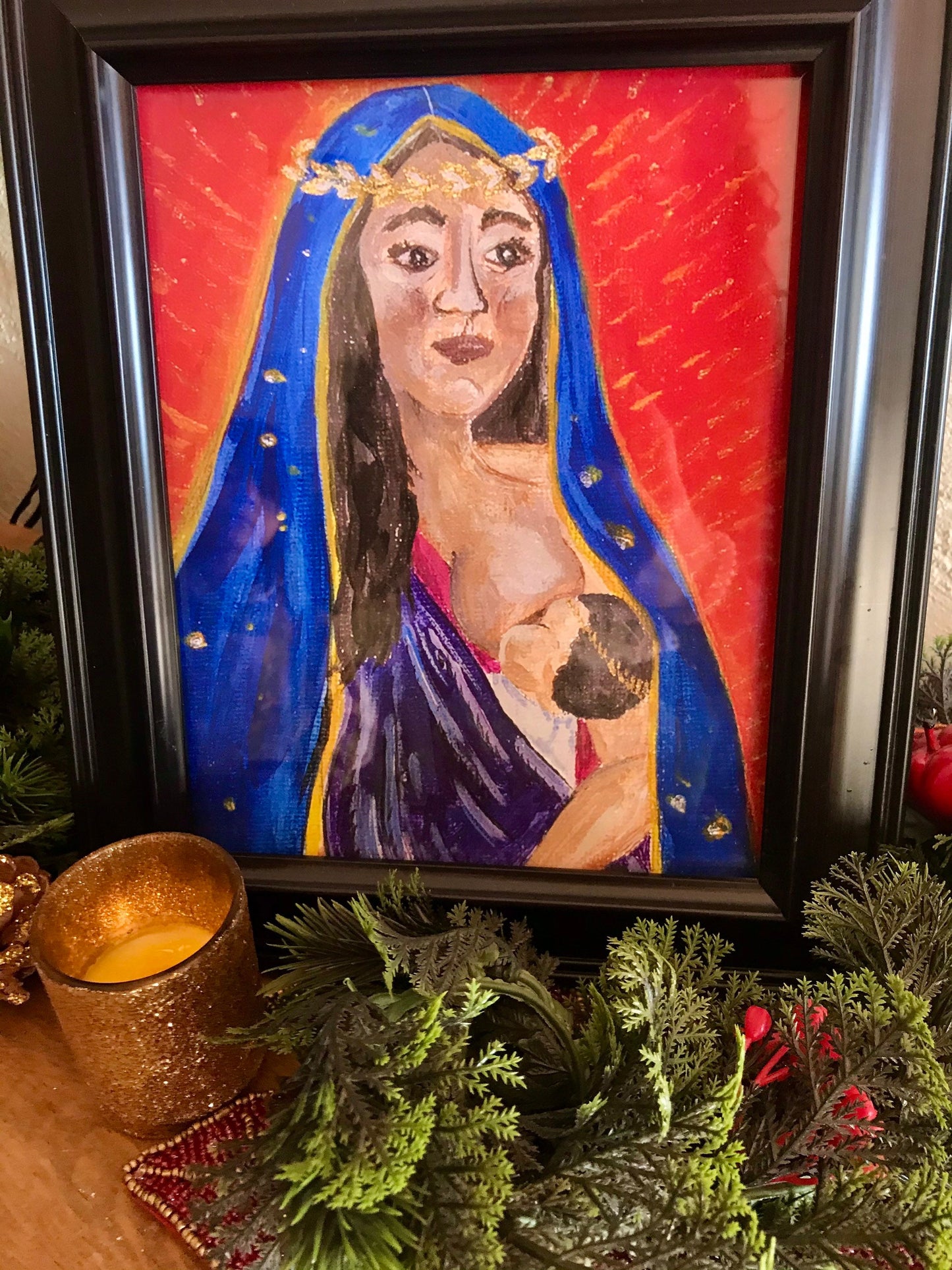 8x10 PRINT Breastfeeding Virgen De Guadalupe.  Virgin Mary and Baby Jesus