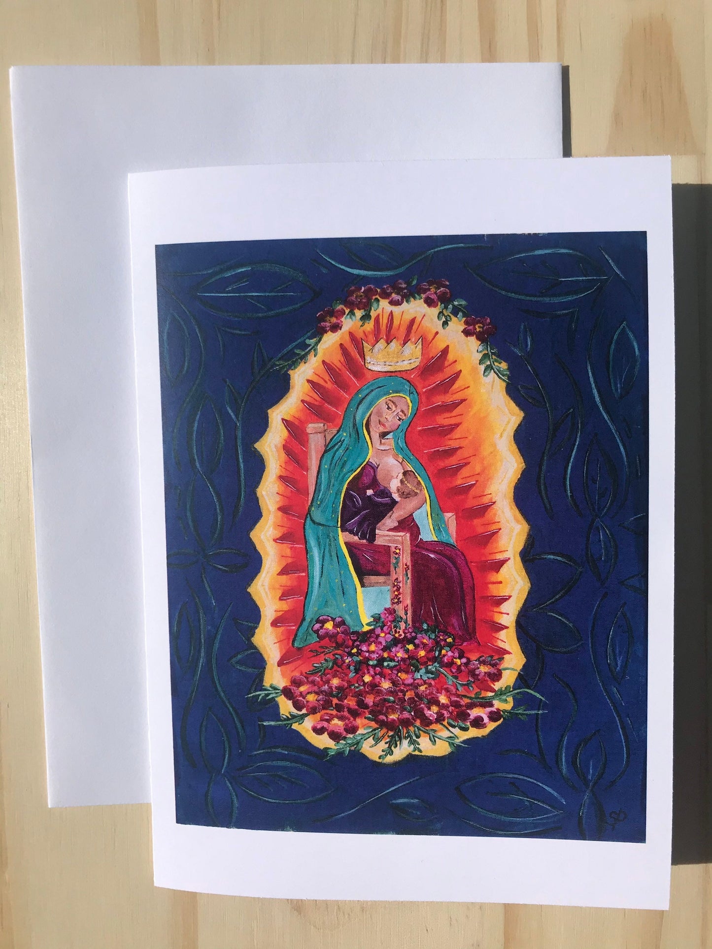 Greeting Cards Breastfeeding Virgin Mary- Virgencita In Royal Blue