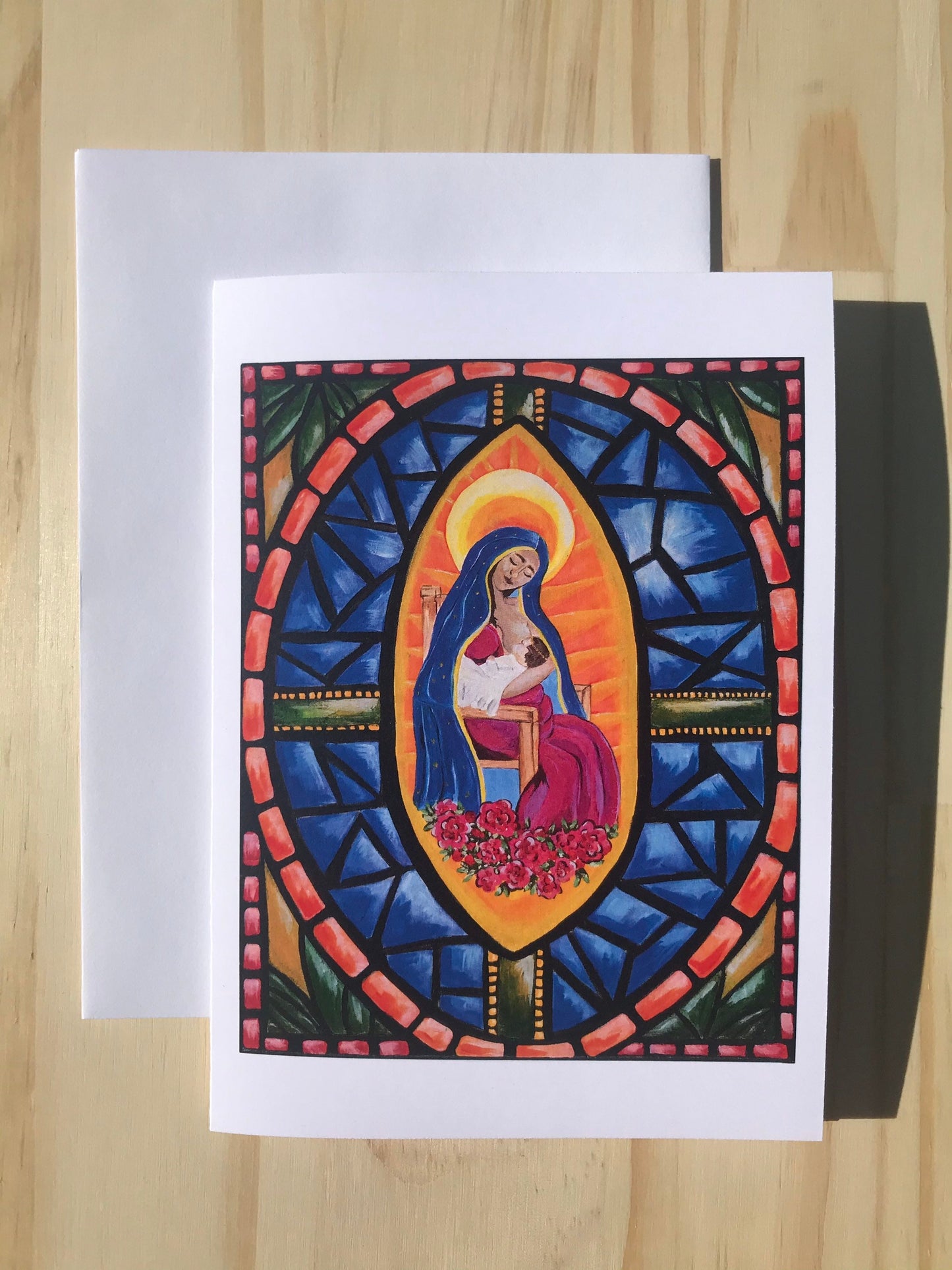 Blank Greeting Cards Breastfeeding Virgin Mary- Virgencita in Stained Glass