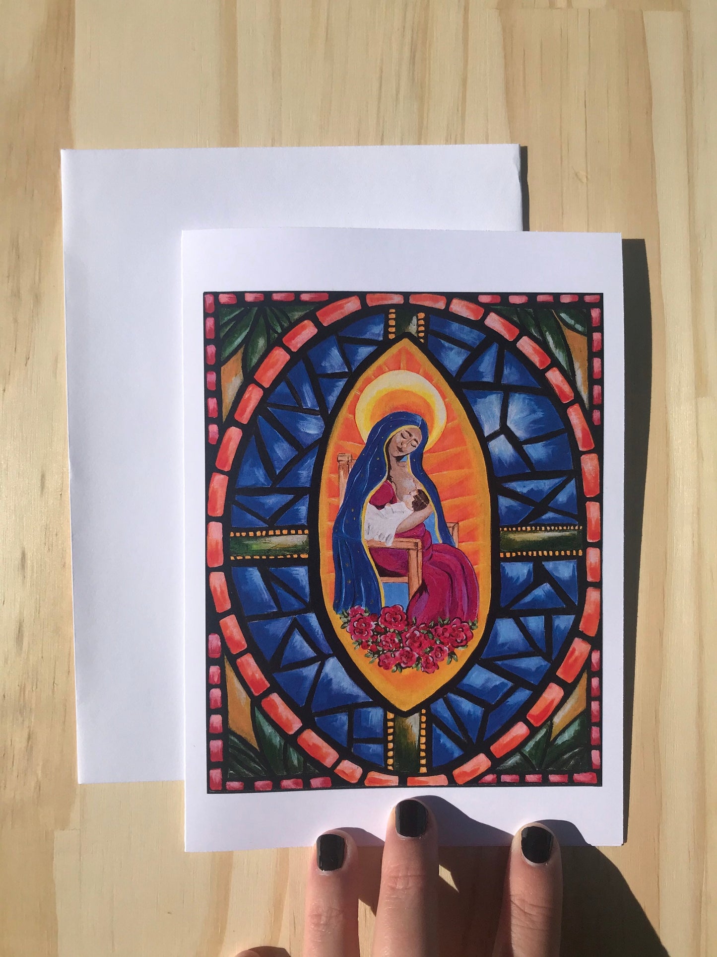 Blank Greeting Cards Breastfeeding Virgin Mary- Virgencita in Stained Glass