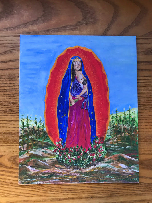 PRINT Breastfeeding Virgen De Guadalupe. Virgin Mary holding Baby Jesus-Corn Field