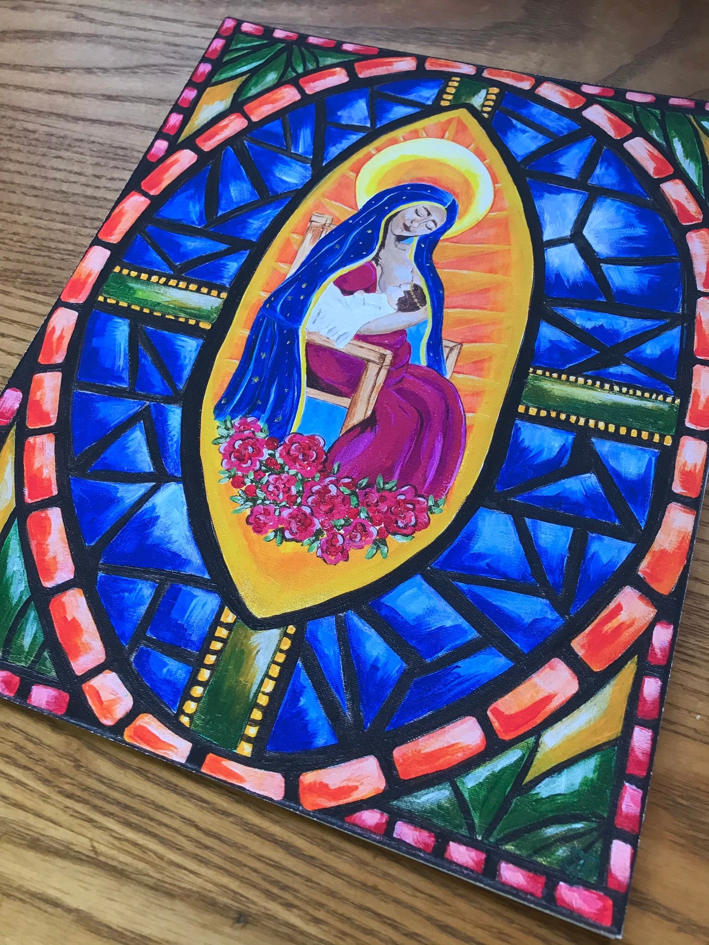 Breastfeeding Virgen De Guadalupe. Virgin Mary and infant Jesus- Stained Glass PRINT