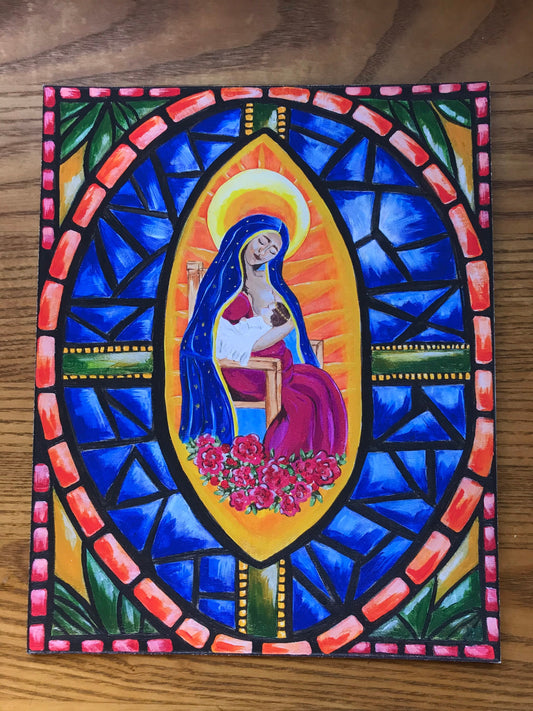 Breastfeeding Virgen De Guadalupe. Virgin Mary and infant Jesus- Stained Glass PRINT