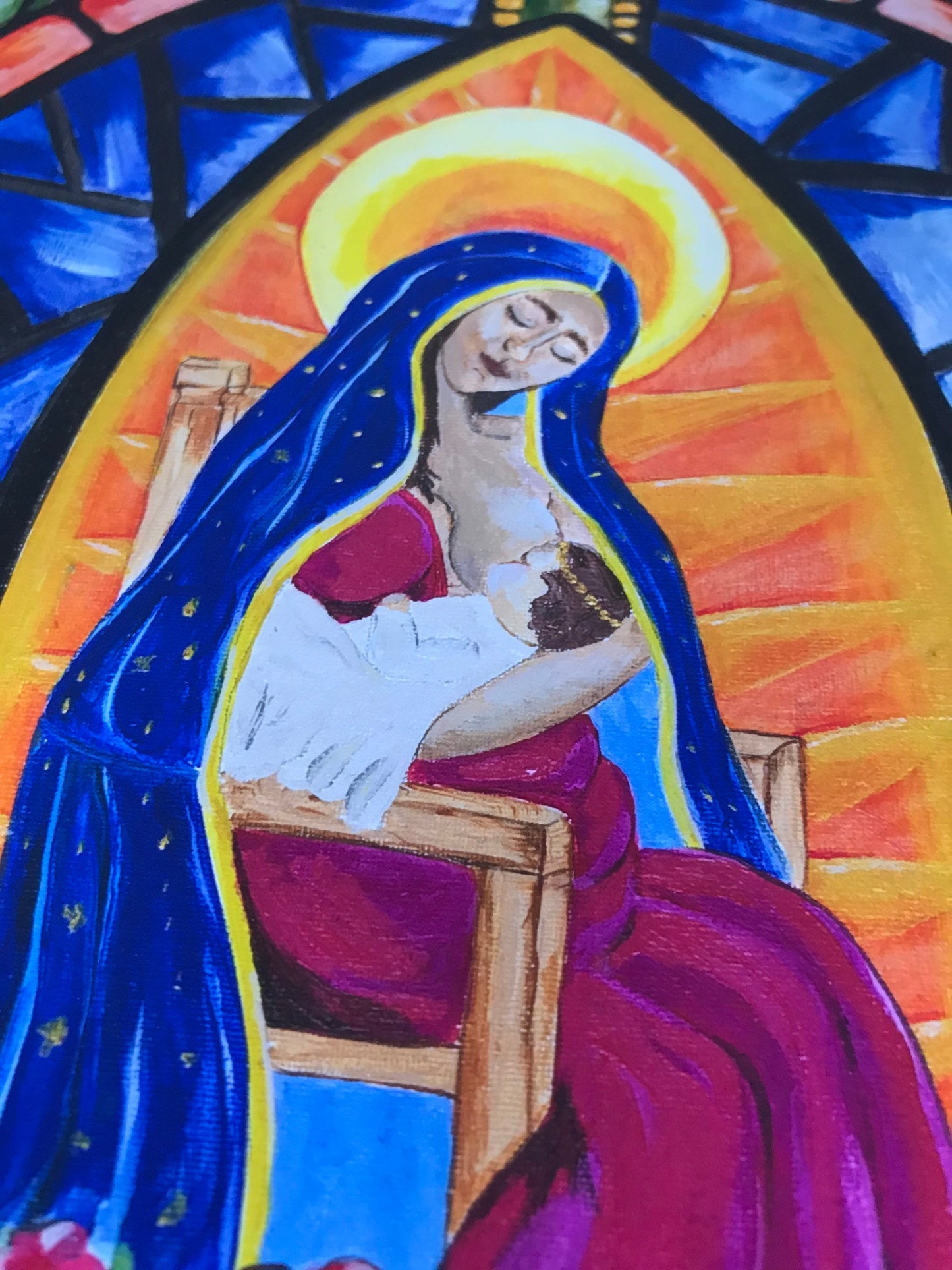 Breastfeeding Virgen De Guadalupe. Virgin Mary and infant Jesus- Stained Glass PRINT