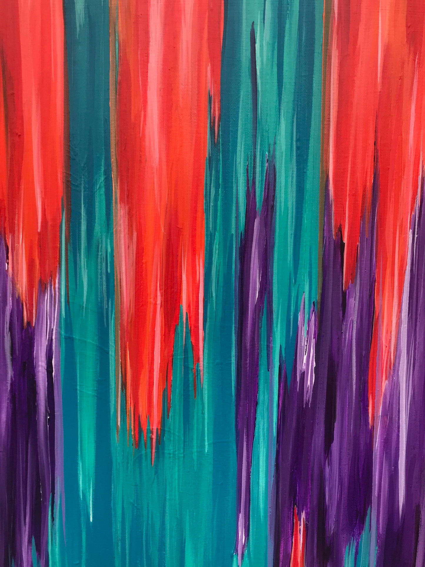 16x20 Large Abstract original work on Canvas. Orange, Turquoise and Purple linear painting