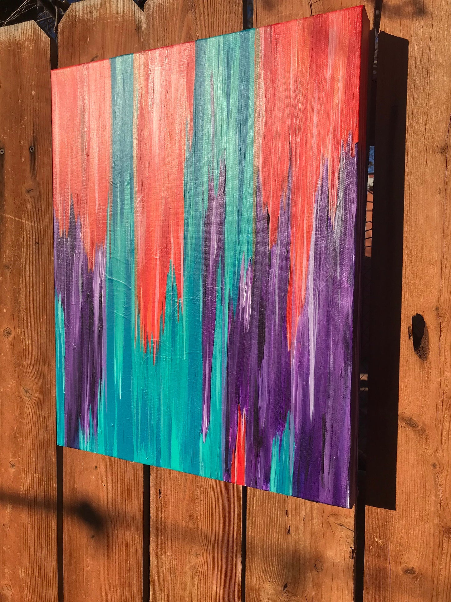 16x20 Large Abstract original work on Canvas. Orange, Turquoise and Purple linear painting