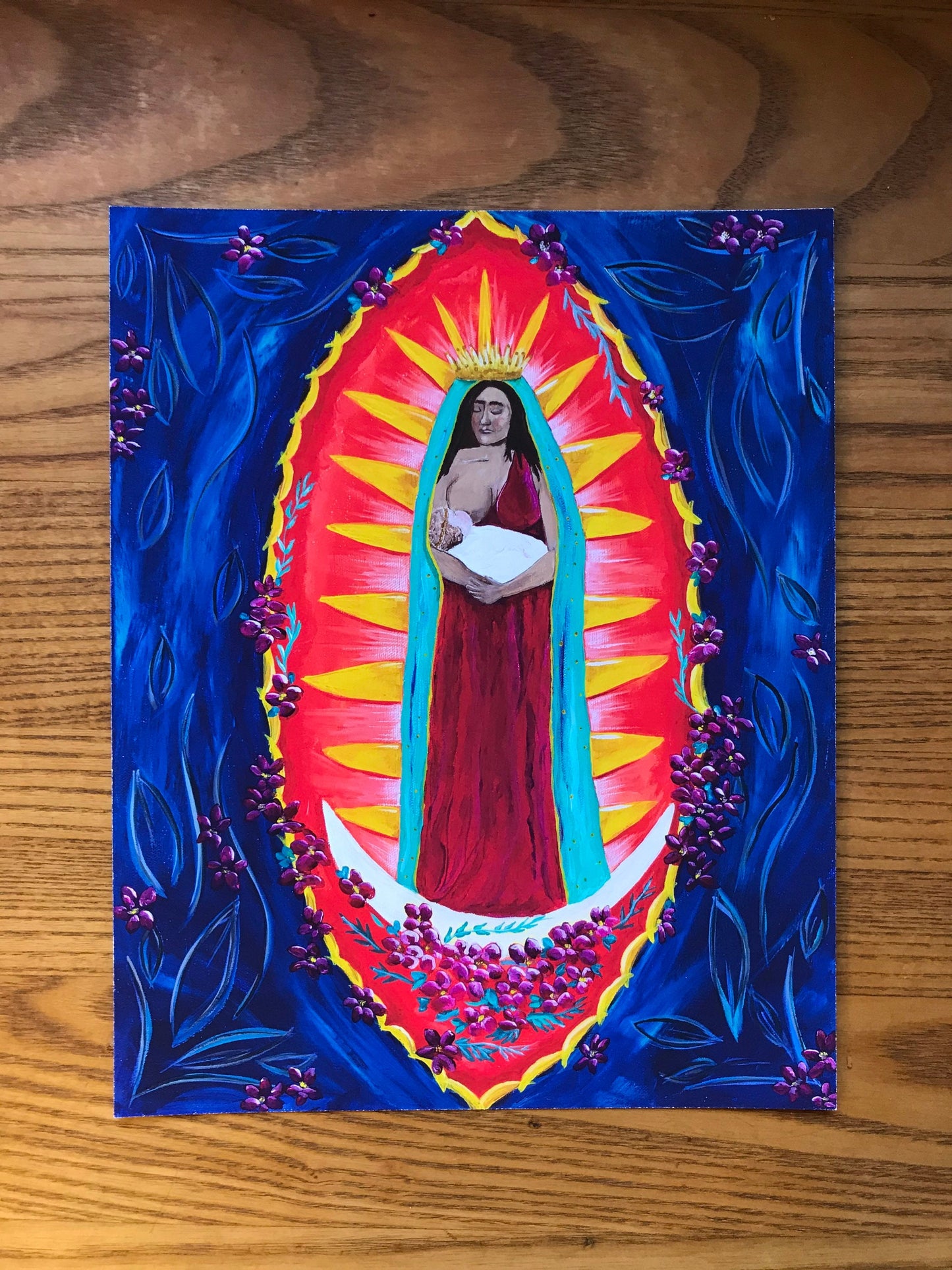 8x10 PRINT Breastfeeding Virgen De Guadalupe. Virgin Mary and Baby Jesus