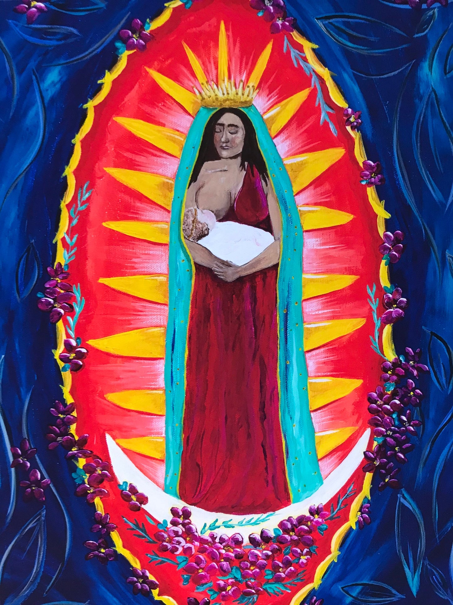 8x10 PRINT Breastfeeding Virgen De Guadalupe. Virgin Mary and Baby Jesus