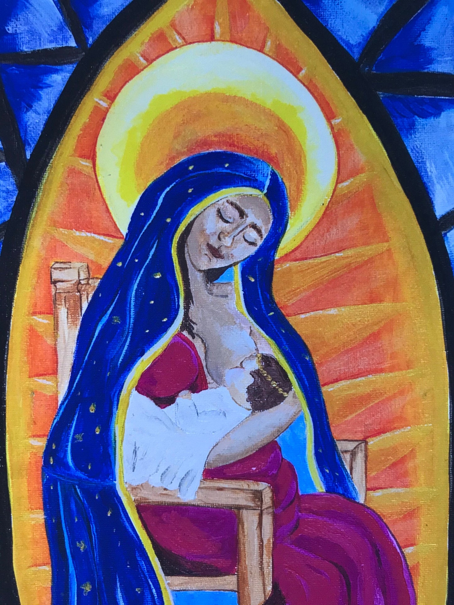 Breastfeeding Virgen De Guadalupe. Virgin Mary and infant Jesus- Stained Glass PRINT