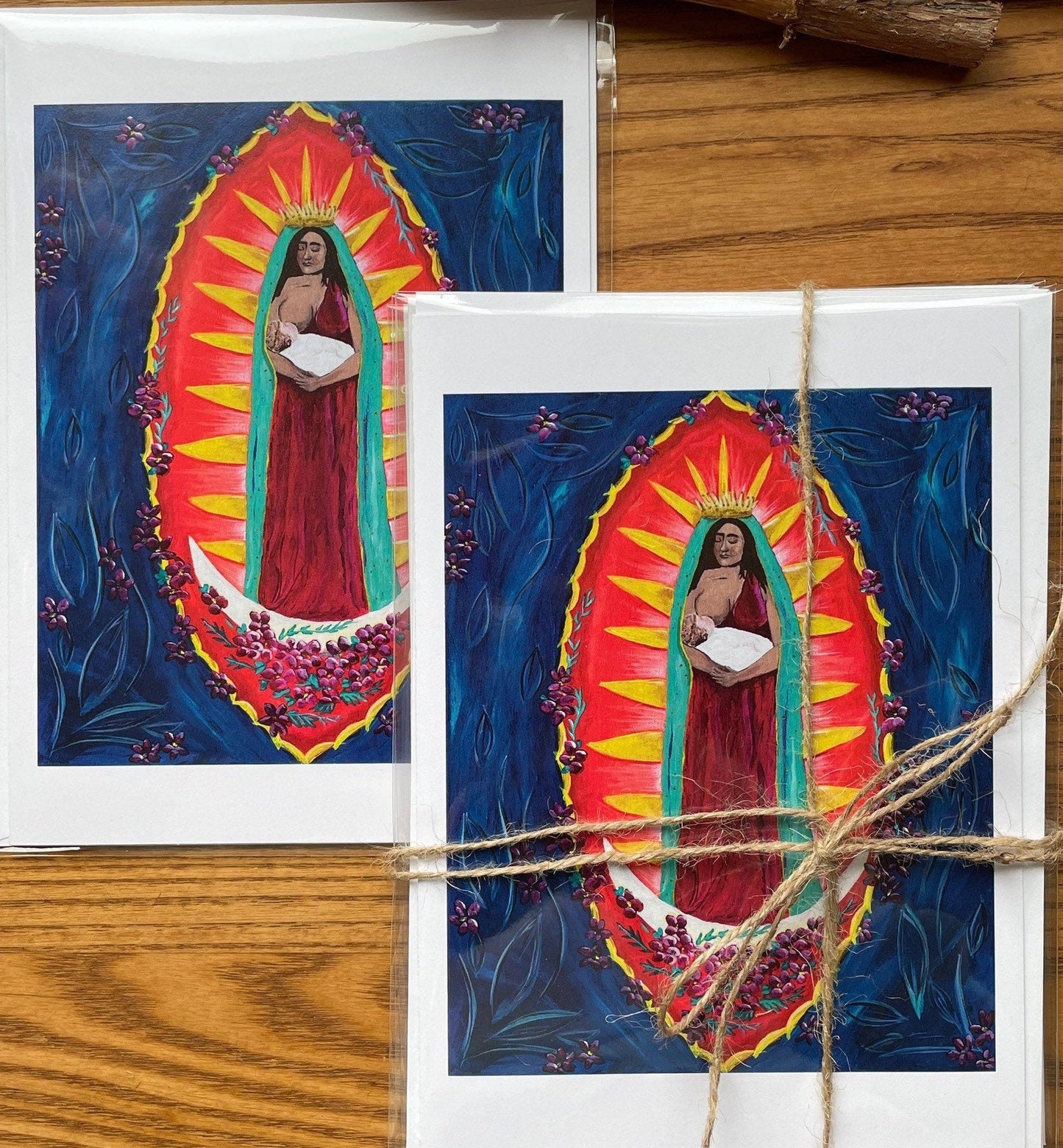 Blank Greeting Cards Breastfeeding Virgin Mary—Virgencita in Blue Waters