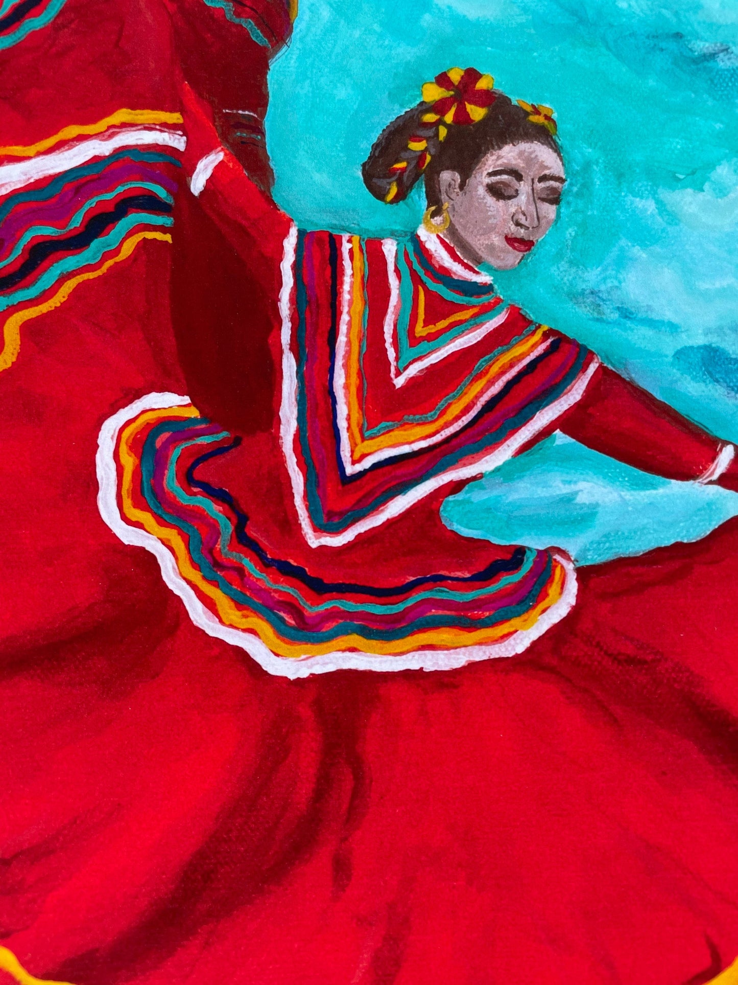 PRINT Ballet Folklorico Dancer, Full Red Dress