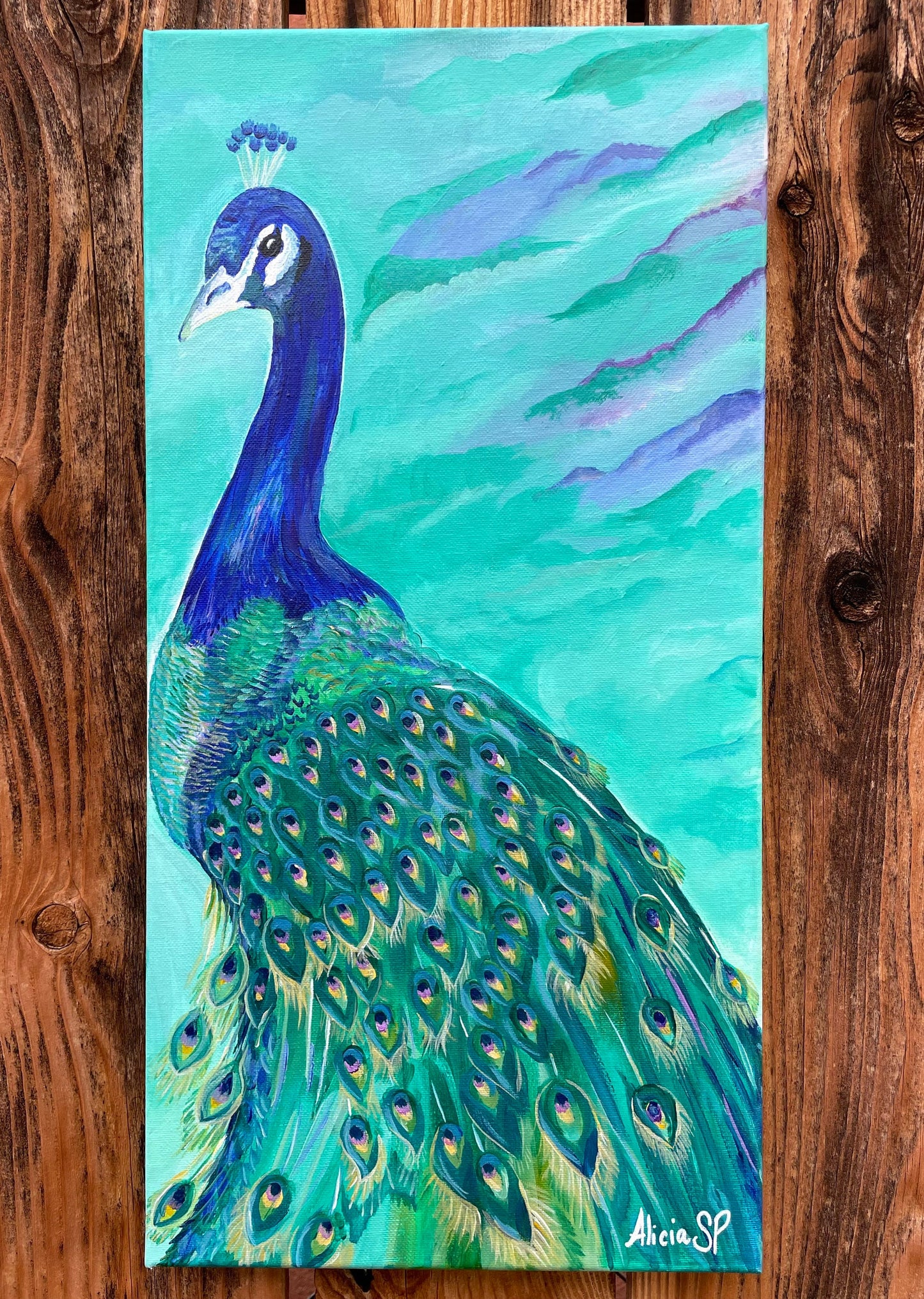 10x20 Peacock Original Acrylic on Stretched Canvas