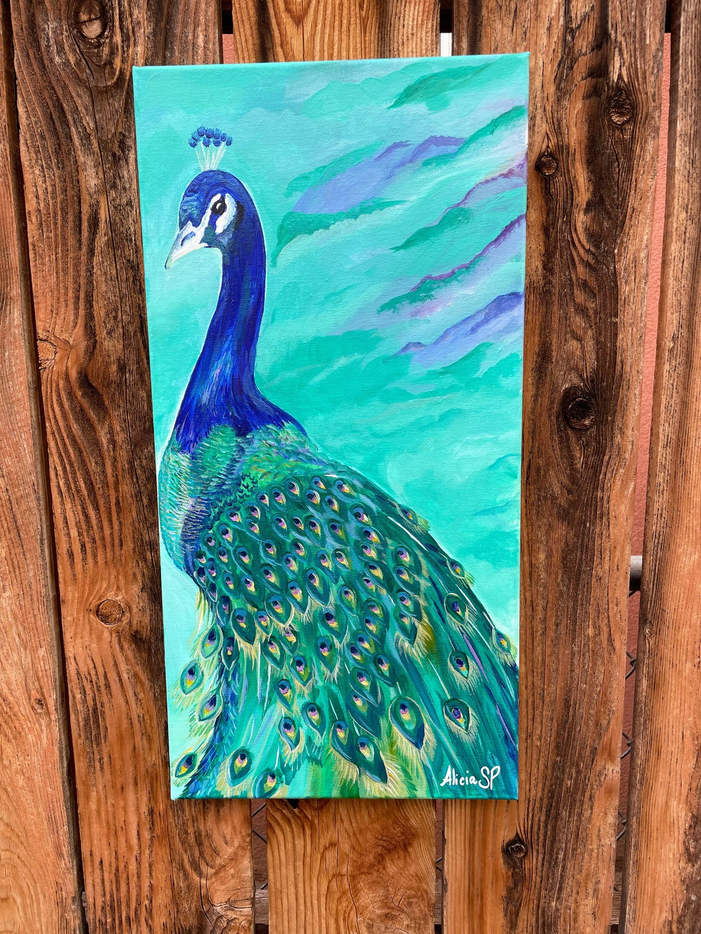 10x20 Peacock Original Acrylic on Stretched Canvas