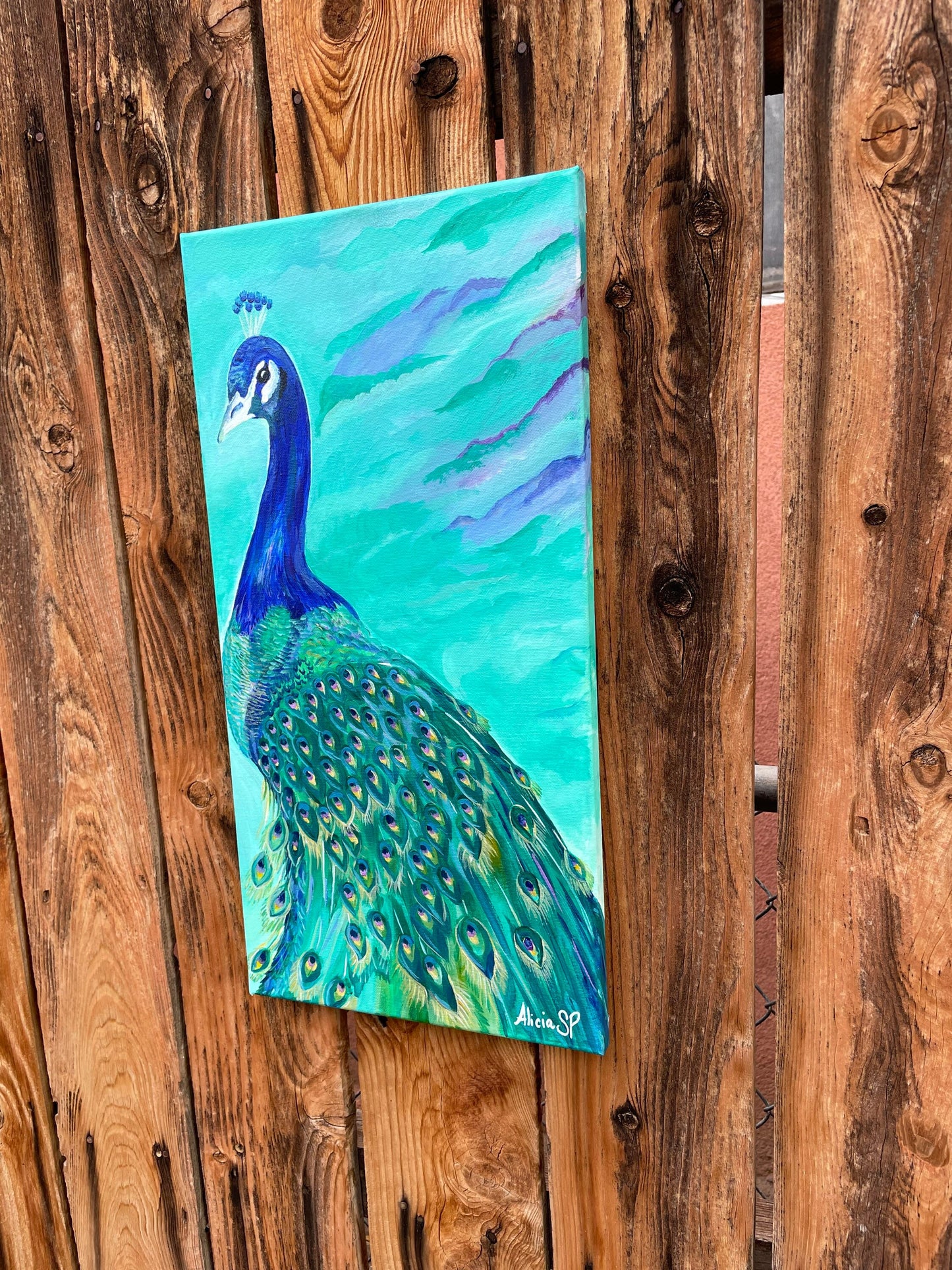 10x20 Peacock Original Acrylic on Stretched Canvas