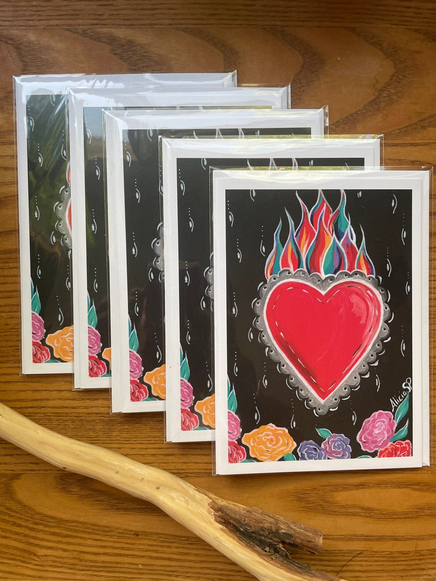 Blank Cards Sacred Heart Flaming Corazon