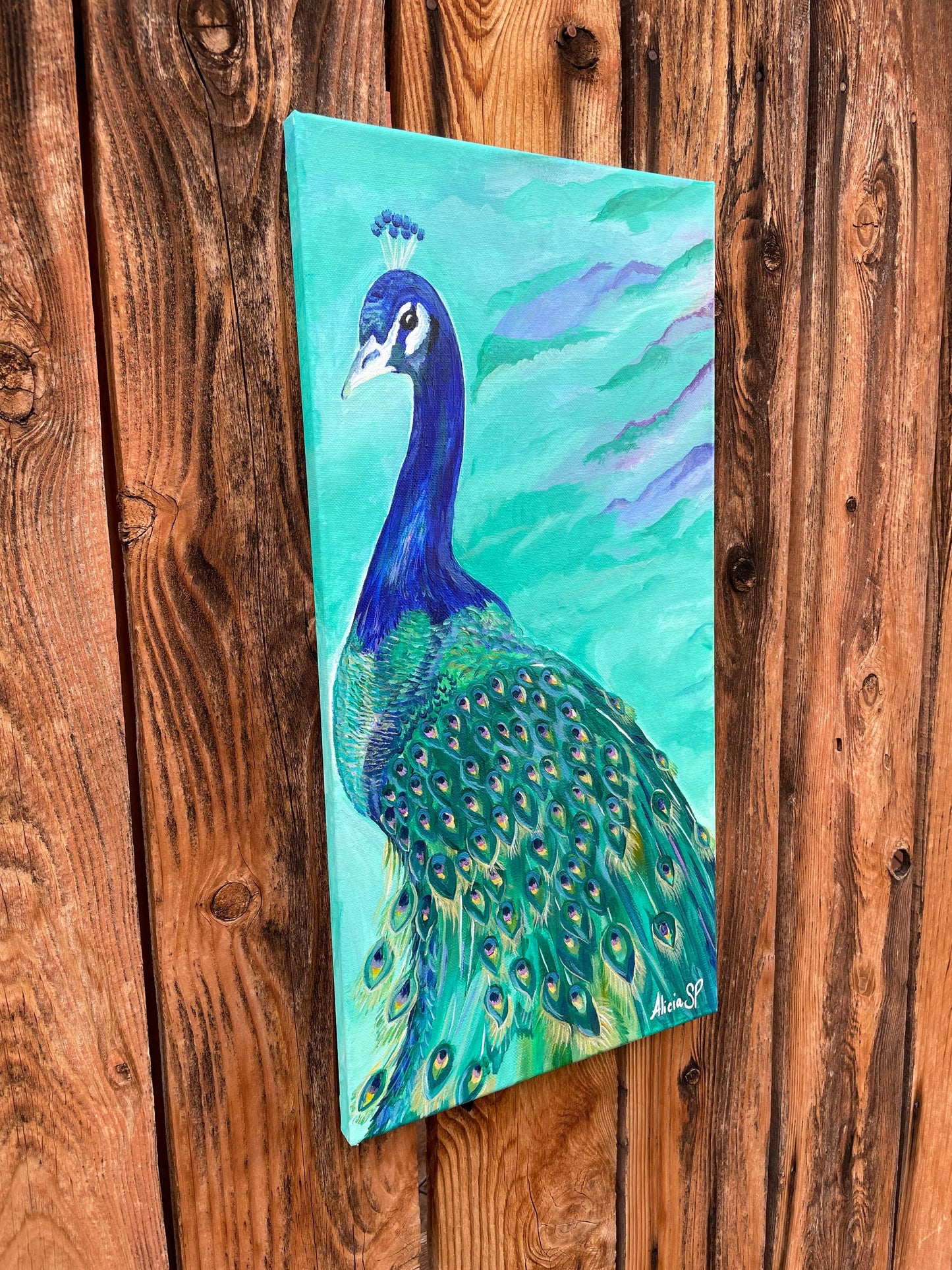 10x20 Peacock Original Acrylic on Stretched Canvas