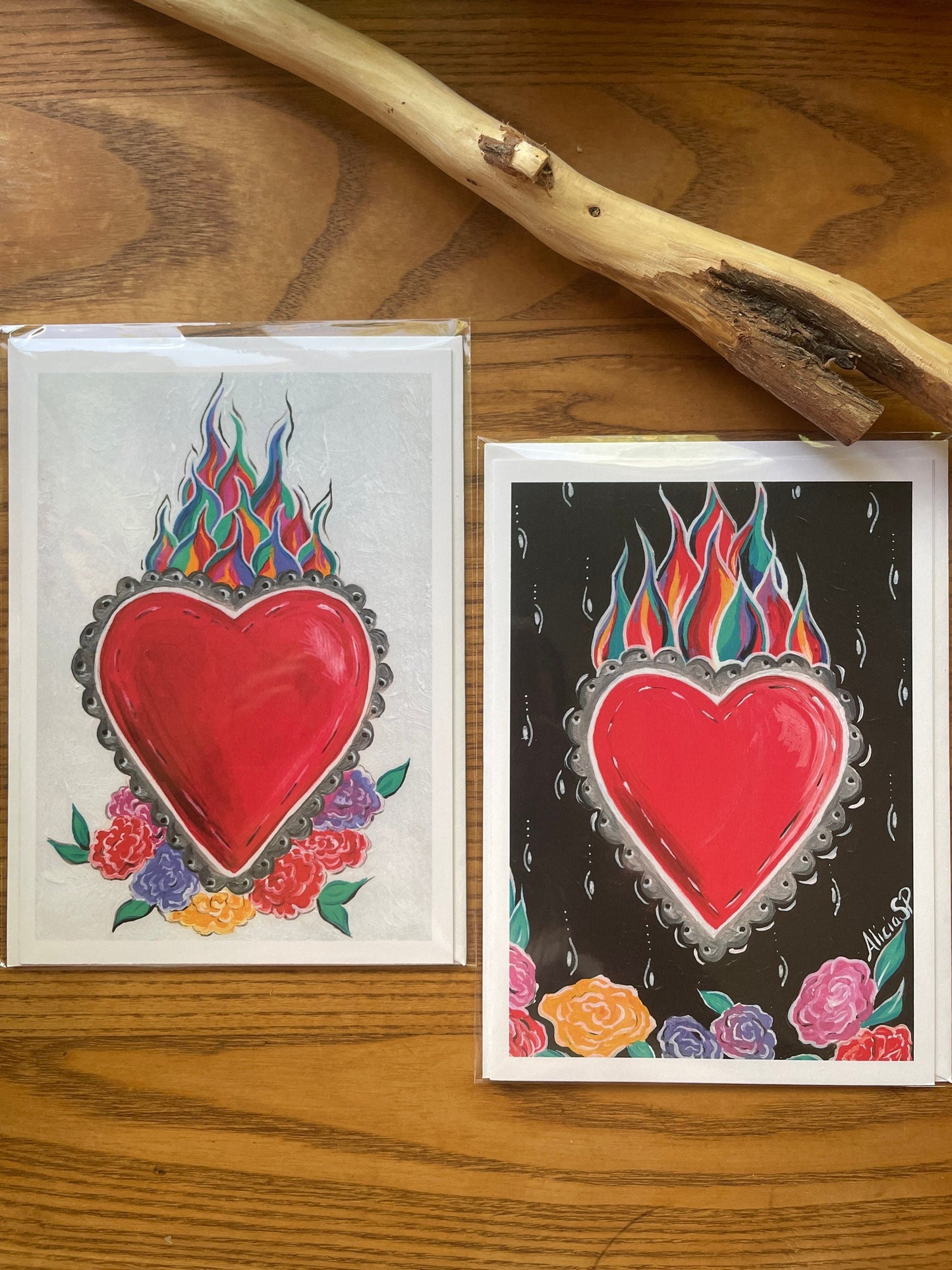 Blank Cards Sacred Heart Flaming Corazon