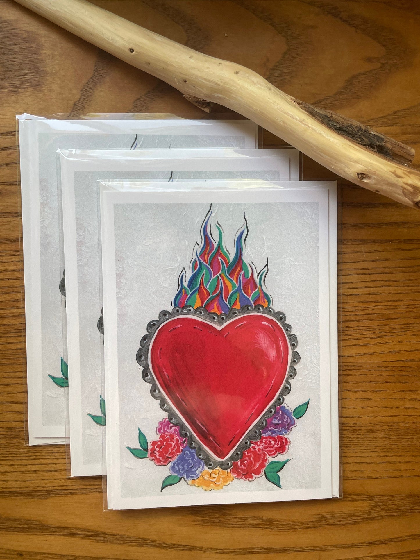 Blank Cards Sacred Heart Flaming Corazon